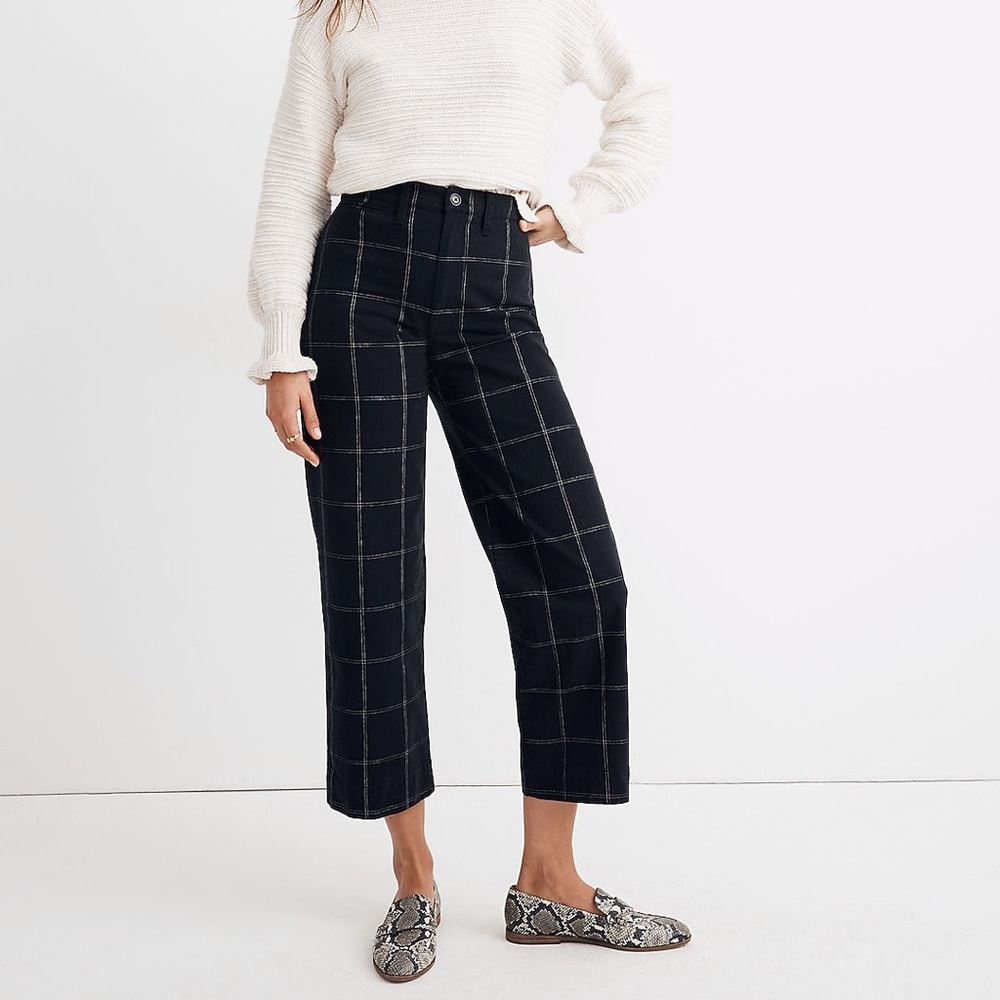 Madewell Black Windowpane Crop Pants